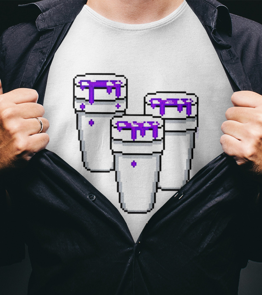 Purple Drank Three Pixelated Cups T-Shirt