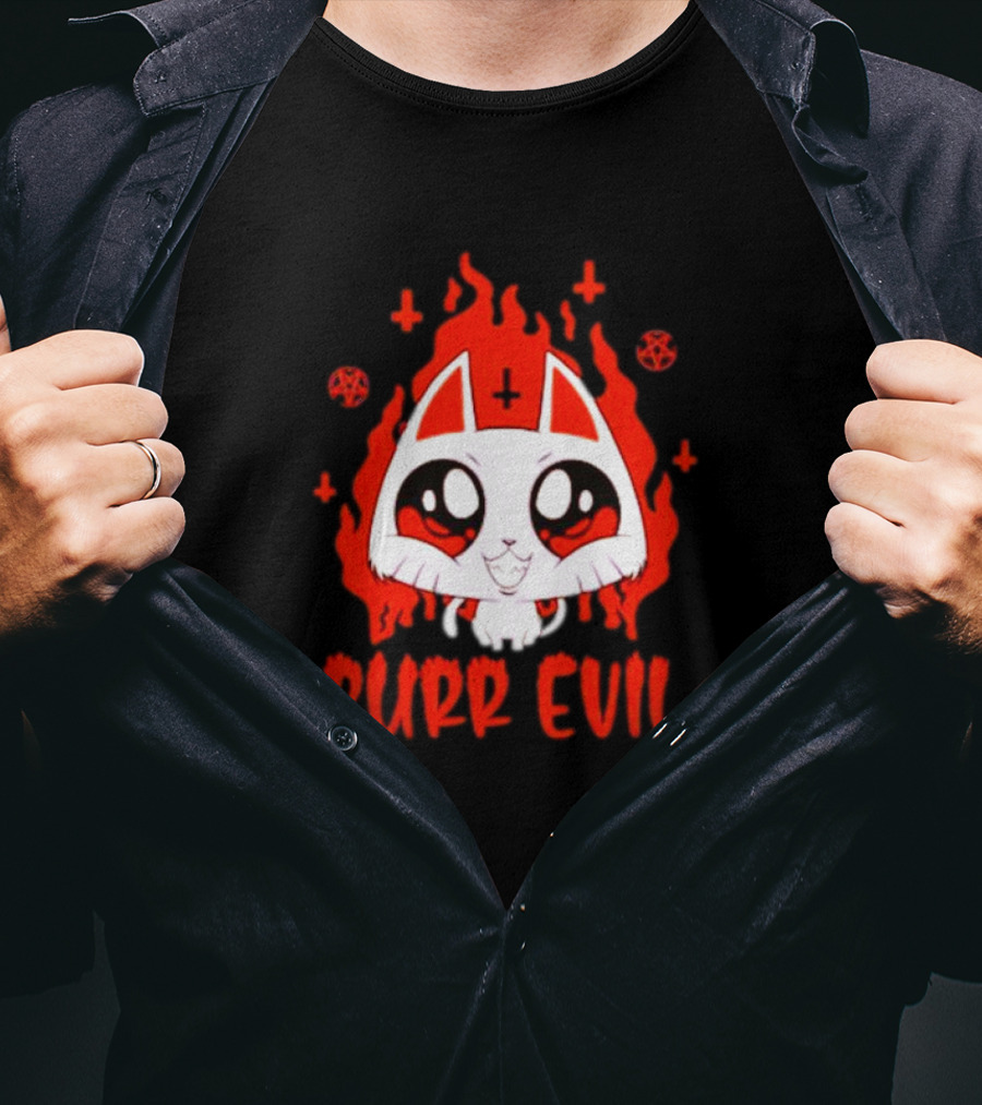 Purr Evil Satan Cat Halloween Flame Pentagram Kawaii T-Shirt