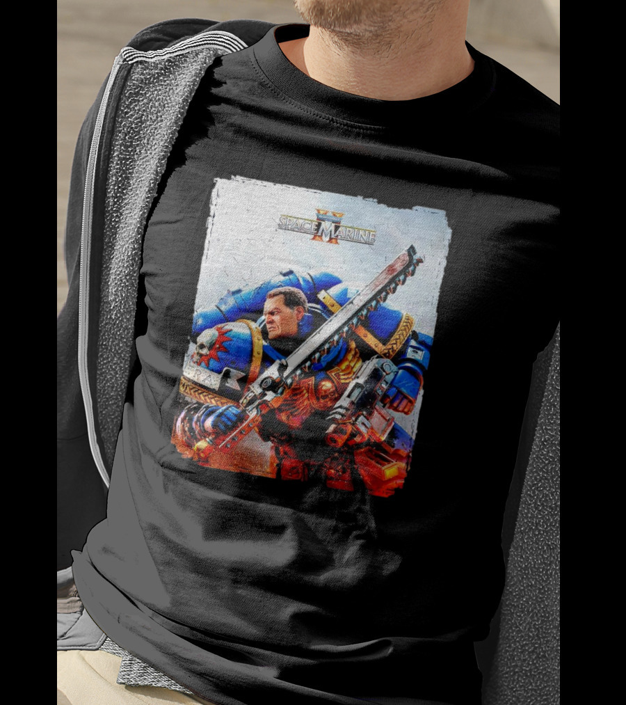 Warhammer 40000 Space Marine 2 Titus Game Art Ultramarine Warrior Battle Scene T-Shirt