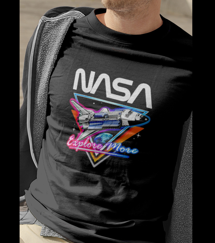 NASA Explore More Space Shuttle Triangle Earth Retro T-Shirt