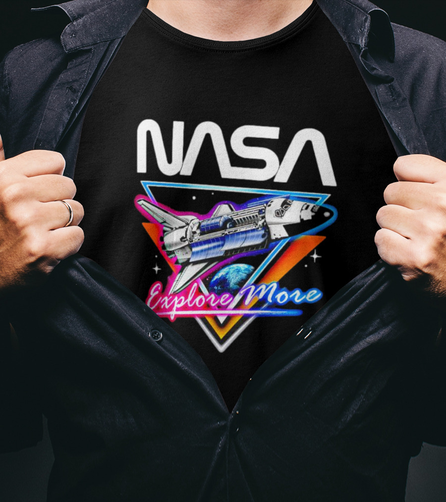 NASA Explore More Space Shuttle Triangle Earth Retro T-Shirt