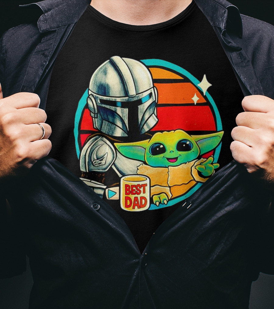 Best Dad Din Djarin With Grogu Vintage Retro Sunset T-Shirt