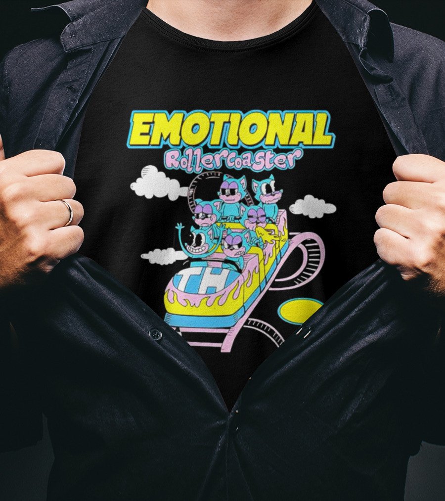 Emotional Rollercoaster Cartoon Characters On Amusement Ride T-Shirt