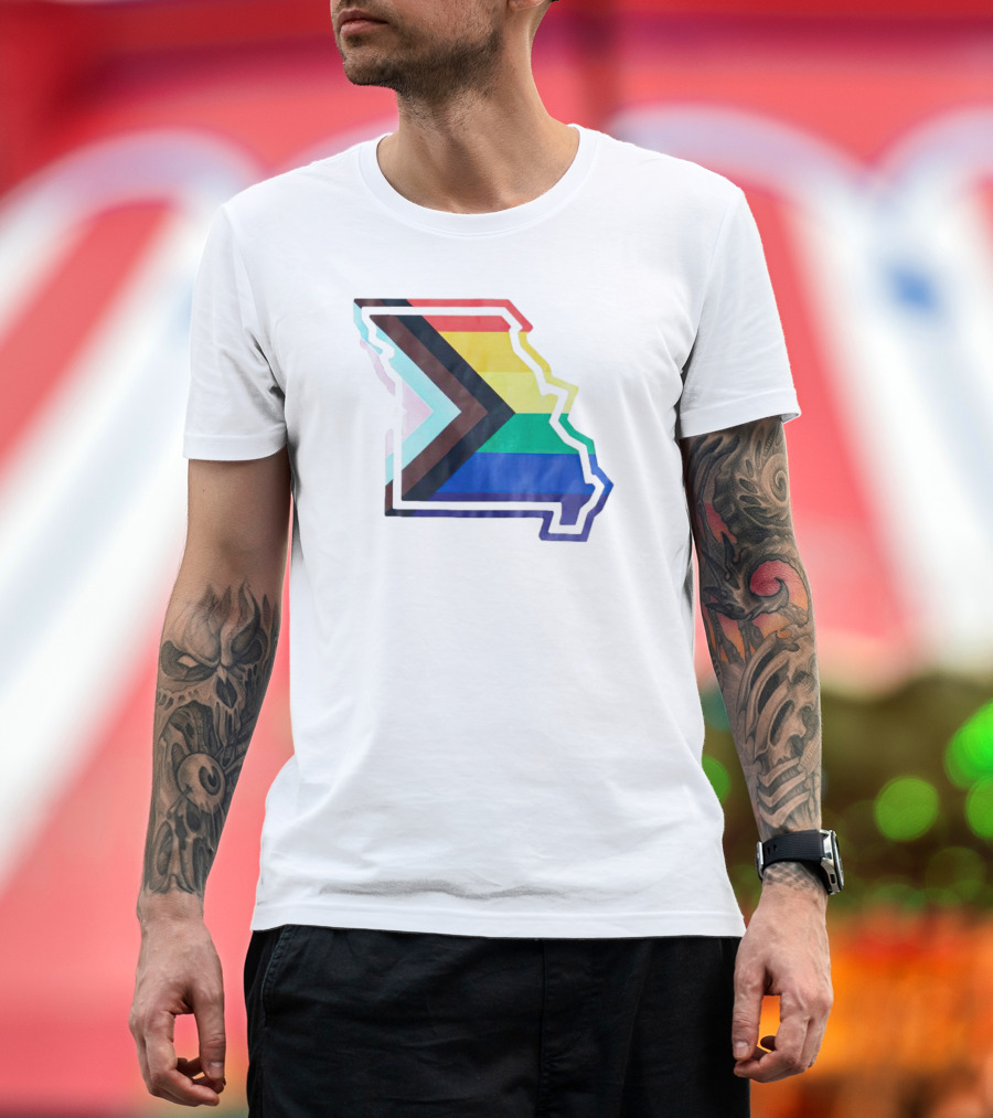 Missouri State Outline with Progress Pride Flag Colors T-Shirt