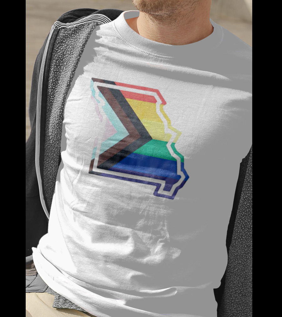 Missouri State Outline With Progress Pride Flag Colors T-Shirt