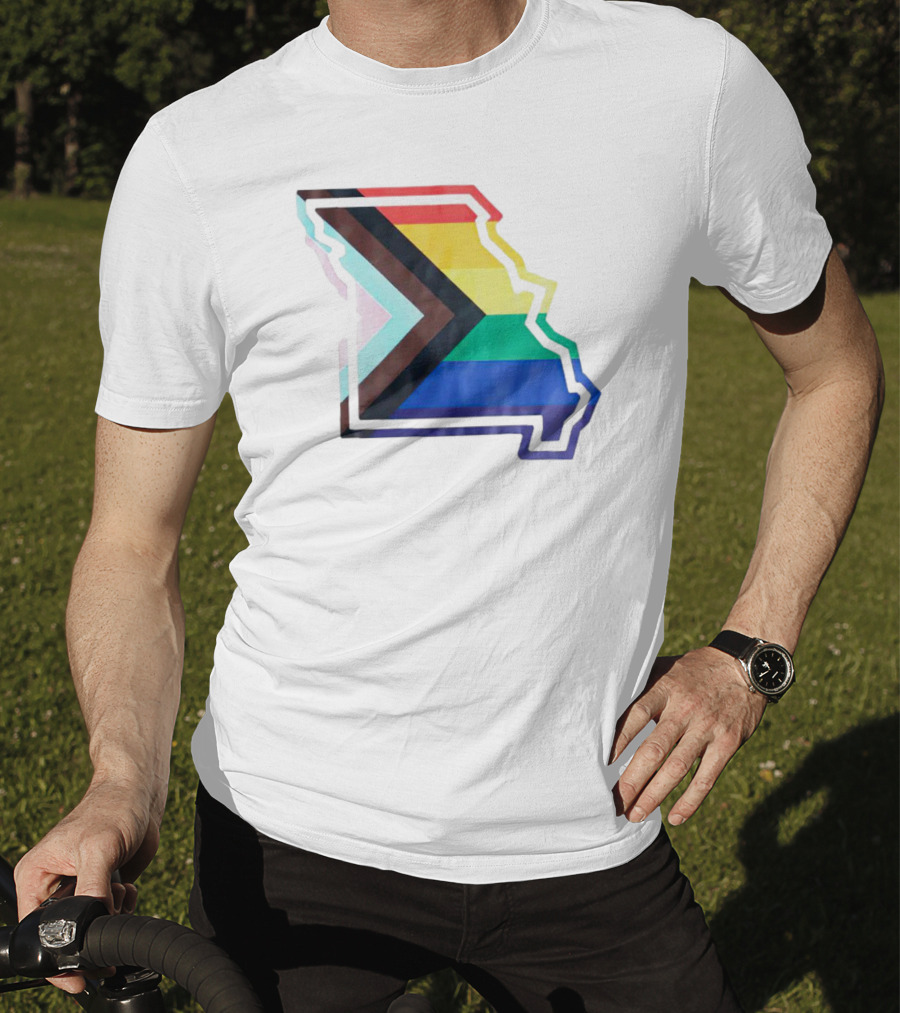Missouri State Outline With Progress Pride Flag Colors T-Shirt