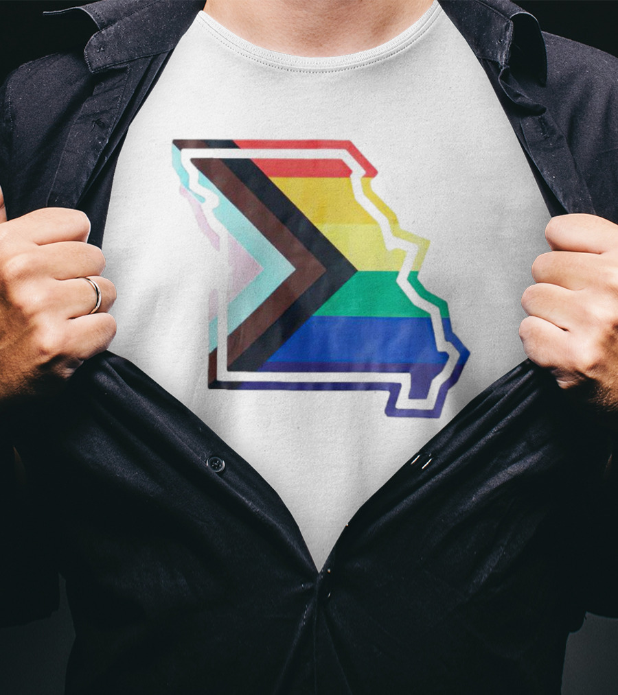 Missouri State Outline With Progress Pride Flag Colors T-Shirt