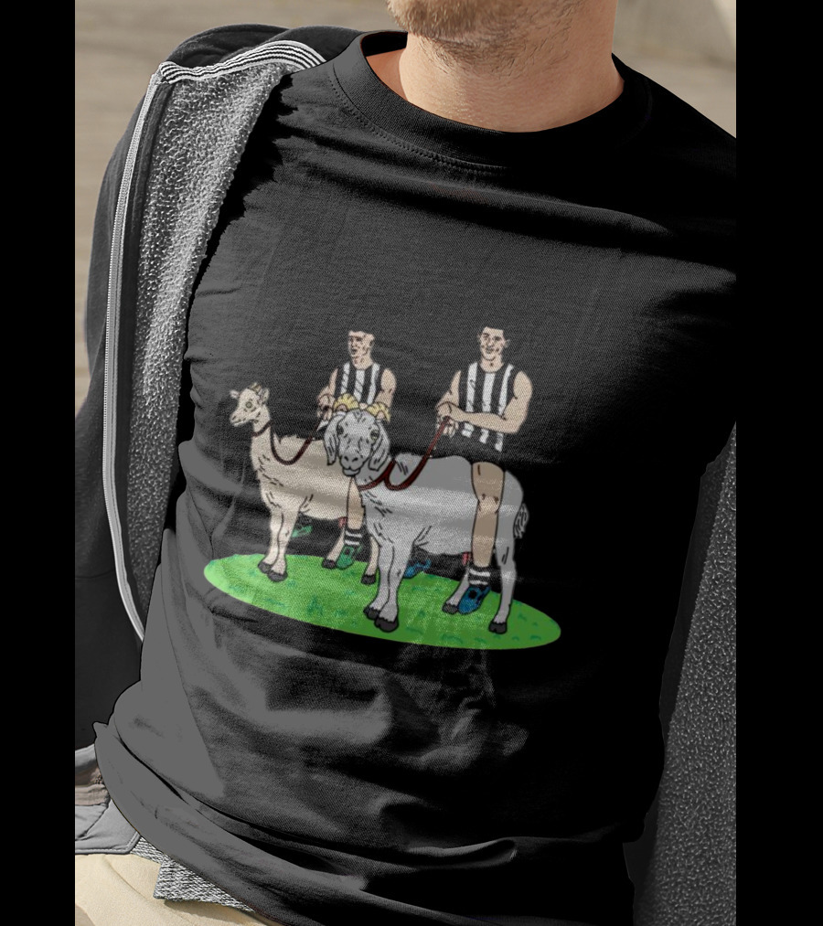 The Goat And The Kid Black And White Striped Jersey Duo On Green Field T-Shirt