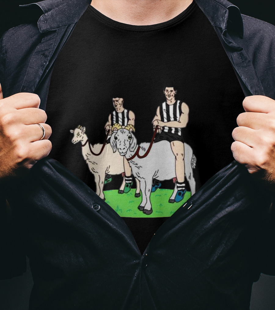 The Goat And The Kid Black And White Striped Jersey Duo On Green Field T-Shirt