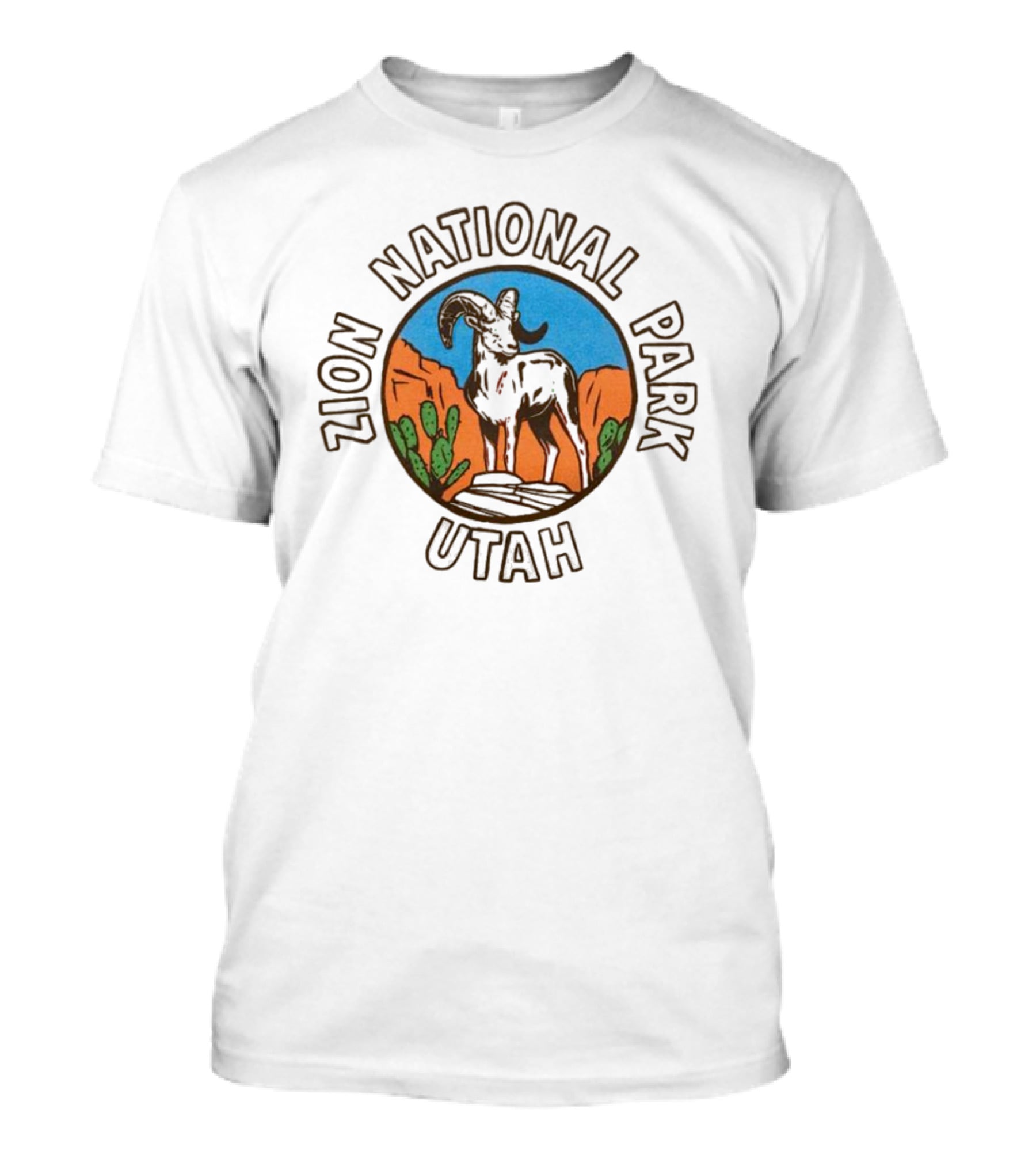 Zion National Park Utah Desert Scene With Bighorn Sheep And Cactus T-Shirt