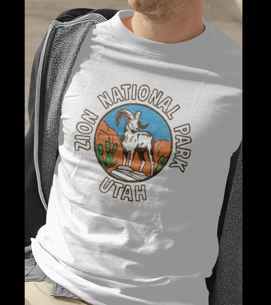 Zion National Park Utah Desert Scene With Bighorn Sheep And Cactus T-Shirt