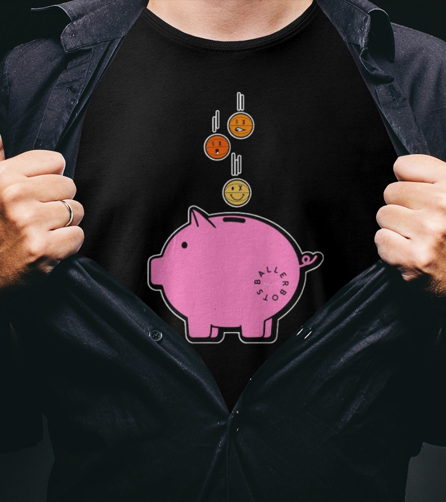 Ballers Bots Piggy Bank With Falling Emoji Coins T-Shirt