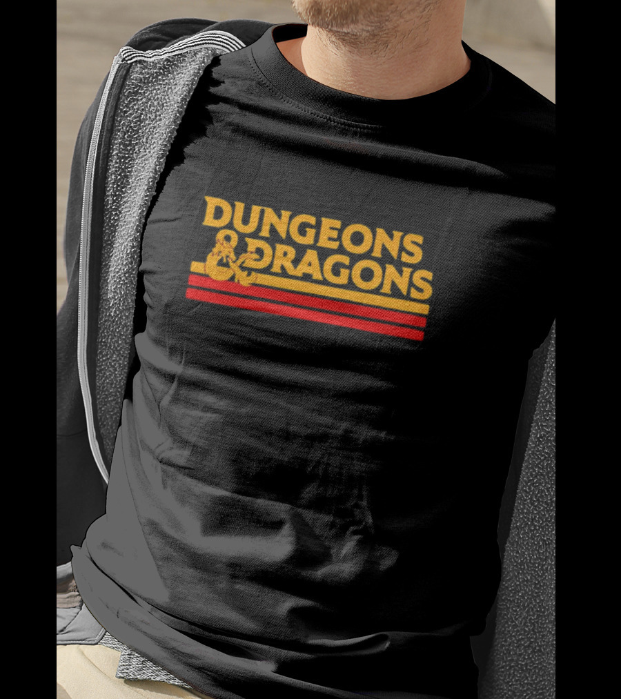 Dungeons And Dragons Retro Logo Gold And Red Stripes T-Shirt