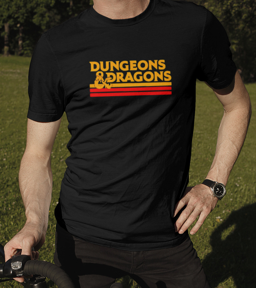 Dungeons And Dragons Retro Logo Gold And Red Stripes T-Shirt