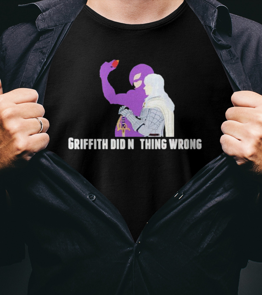Griffith Did Nothing Wrong Berserk Fandom Eclipse Symbol Purple And White Armor Figure T-Shirt