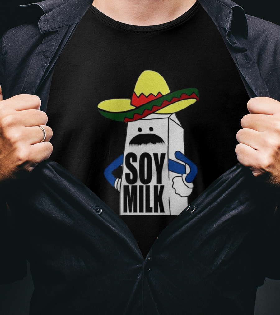 Soy Milk Cartoon With Sombrero And Mustache T-Shirt