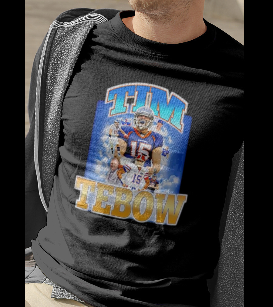 TIM TEBOW Football Montage With Number 15 And Team Colors T-Shirt