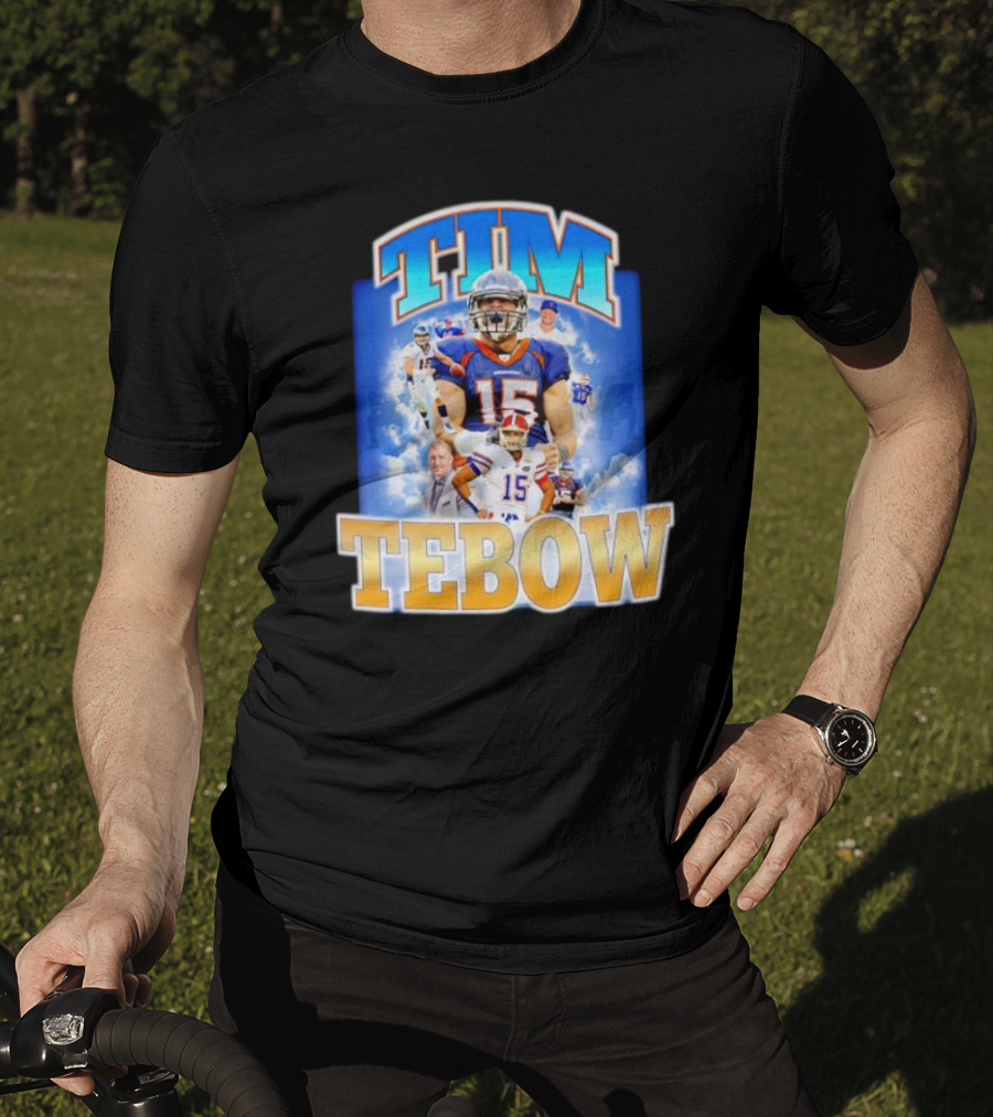 TIM TEBOW Football Montage With Number 15 And Team Colors T-Shirt
