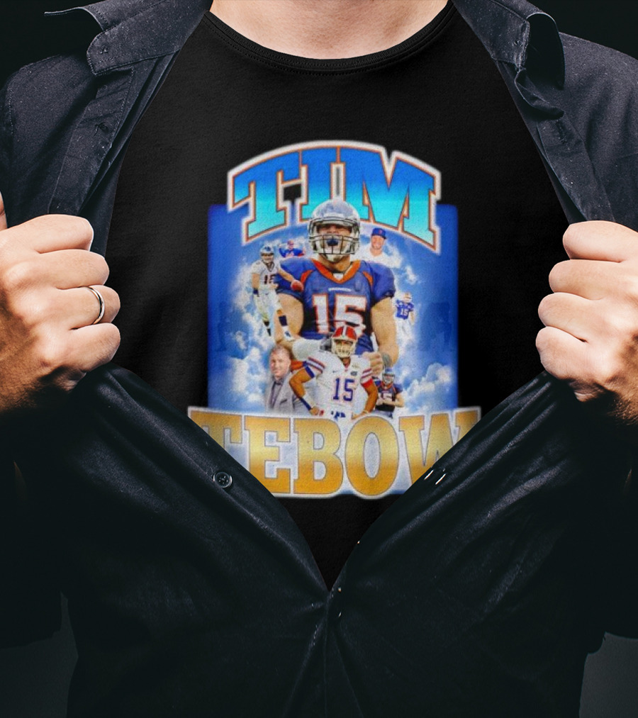 TIM TEBOW Football Montage With Number 15 And Team Colors T-Shirt