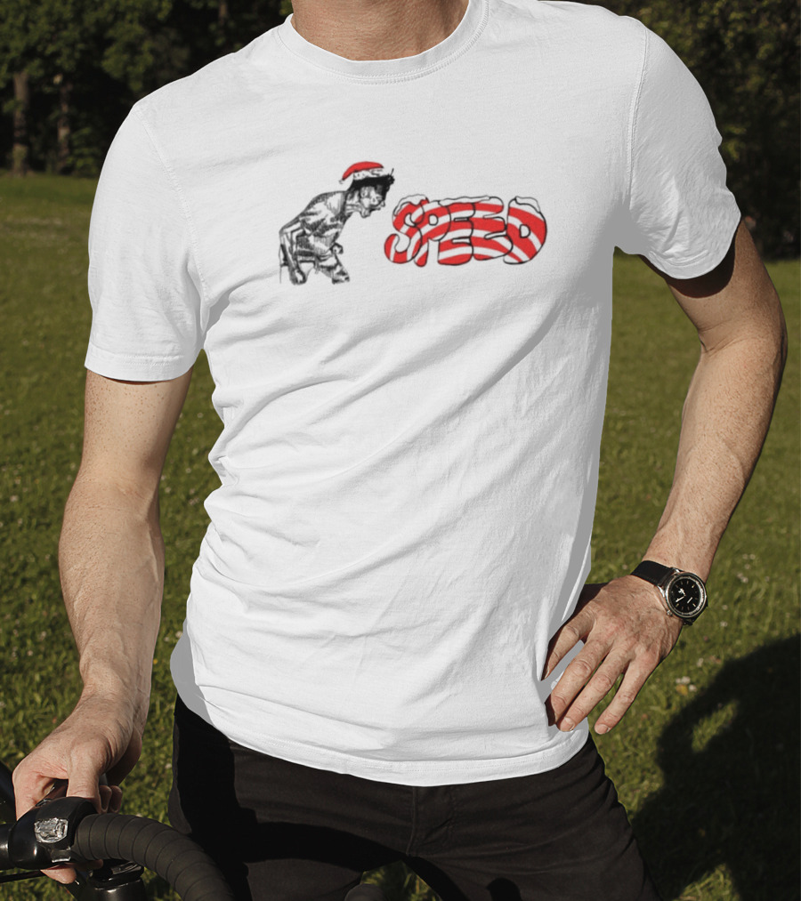 Ishowspeed Christmas Red Santa Hat And Striped Speed Text T-Shirt