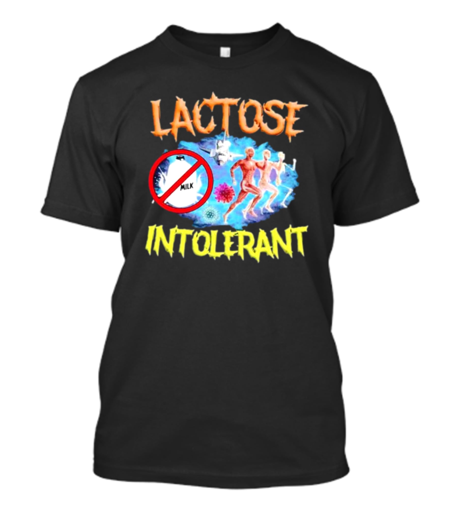 Lactose Intolerant Milk No Symbol With Runners And Microbes T-Shirt