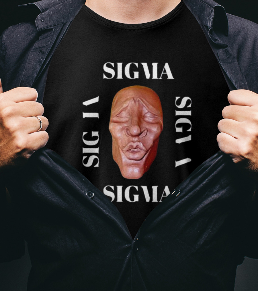Sigma Face Mask Surrounded By Rotated Sigma Text T-Shirt