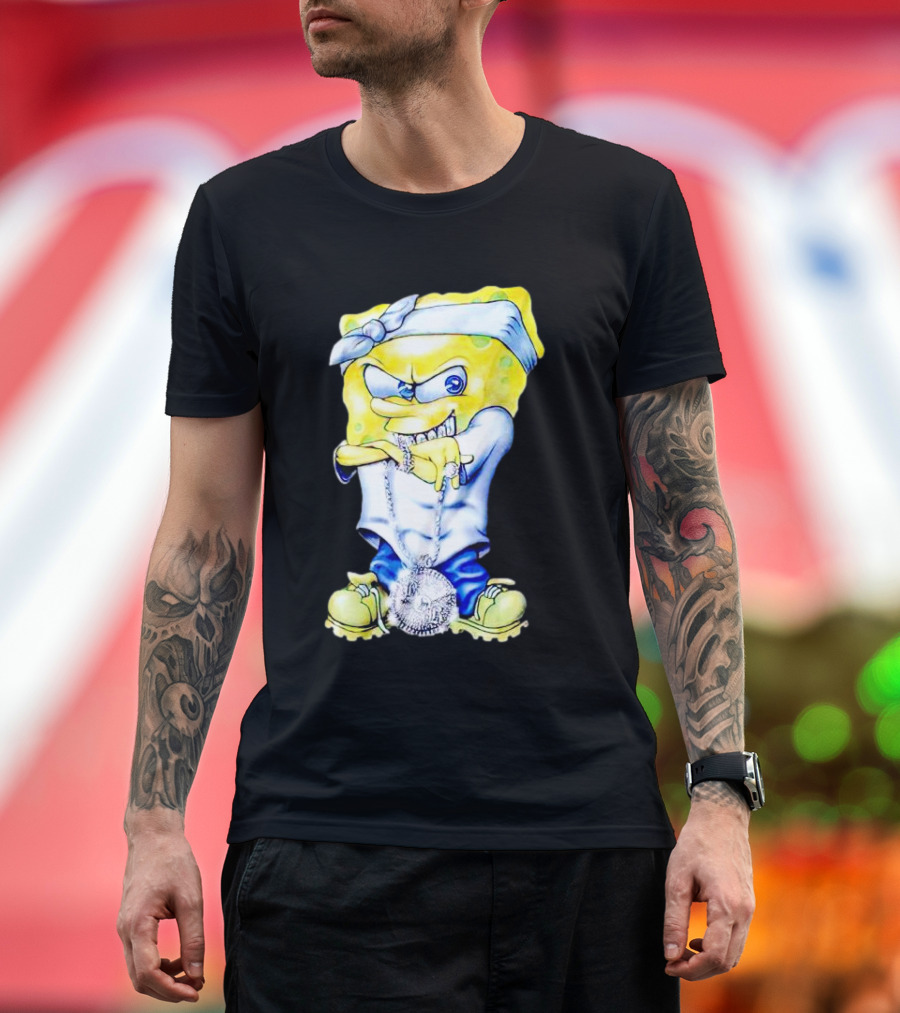 Thug Spongebob Squarepants with Bandana and Bling Necklace T-Shirt