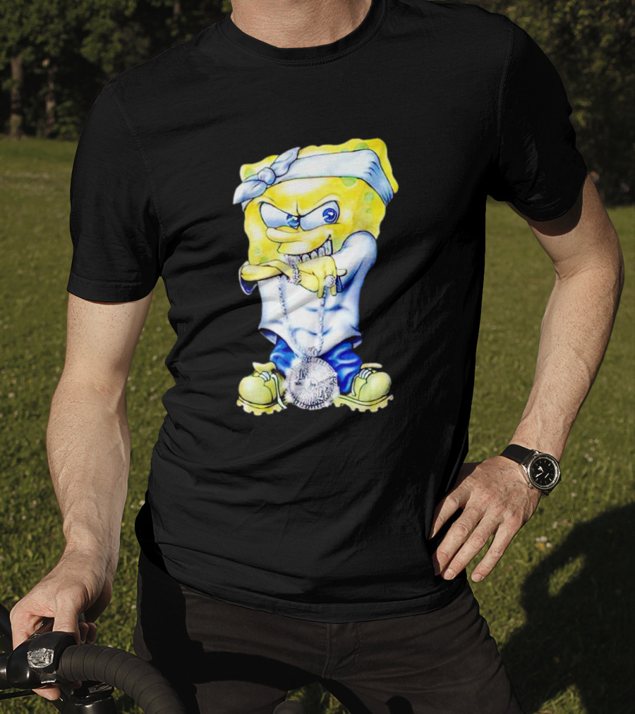 Thug Spongebob Squarepants With Bandana And Bling Necklace T-Shirt
