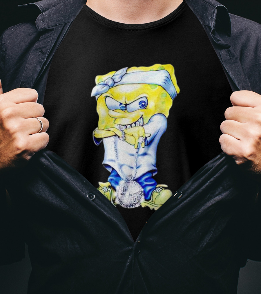Thug Spongebob Squarepants With Bandana And Bling Necklace T-Shirt
