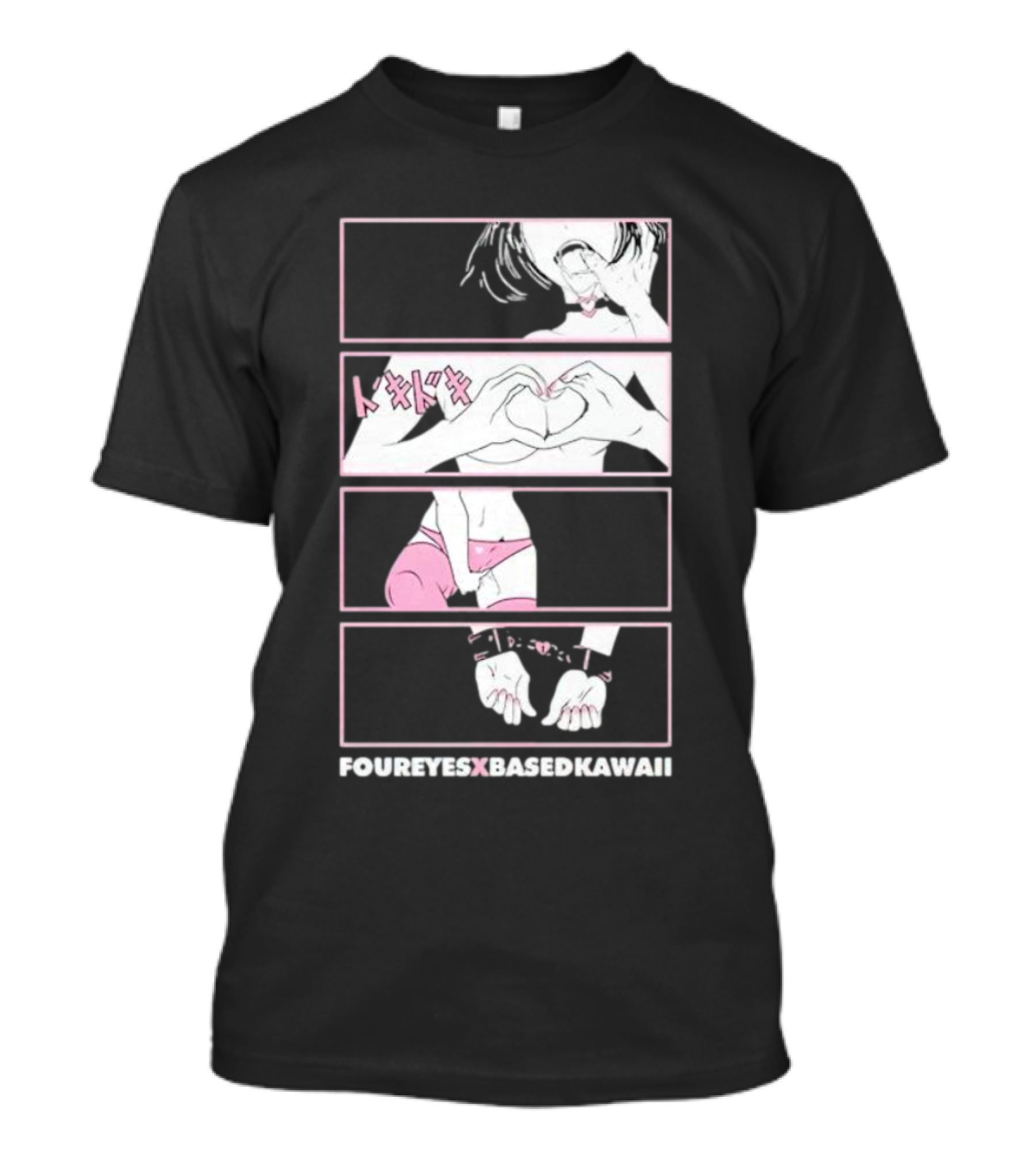 Foureyes X Based Kawaii Tokidoki Hand Heart Pink Aesthetic T-Shirt