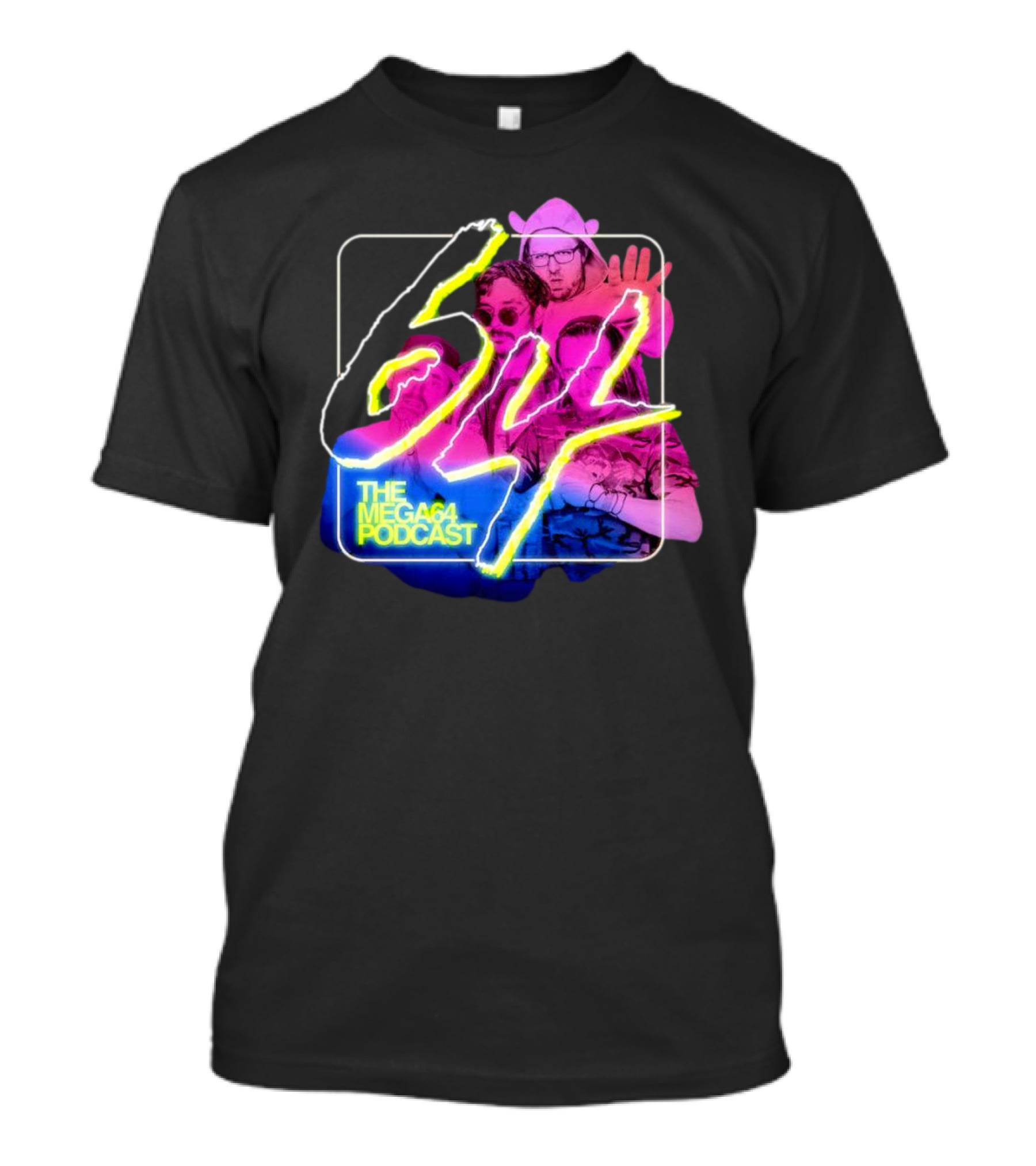 Mega64 Podcast Neon Style Visuals With Retro Characters T-Shirt