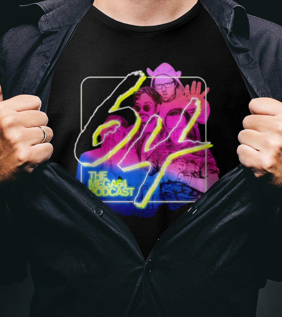 Mega64 Podcast Neon Style Visuals With Retro Characters T-Shirt