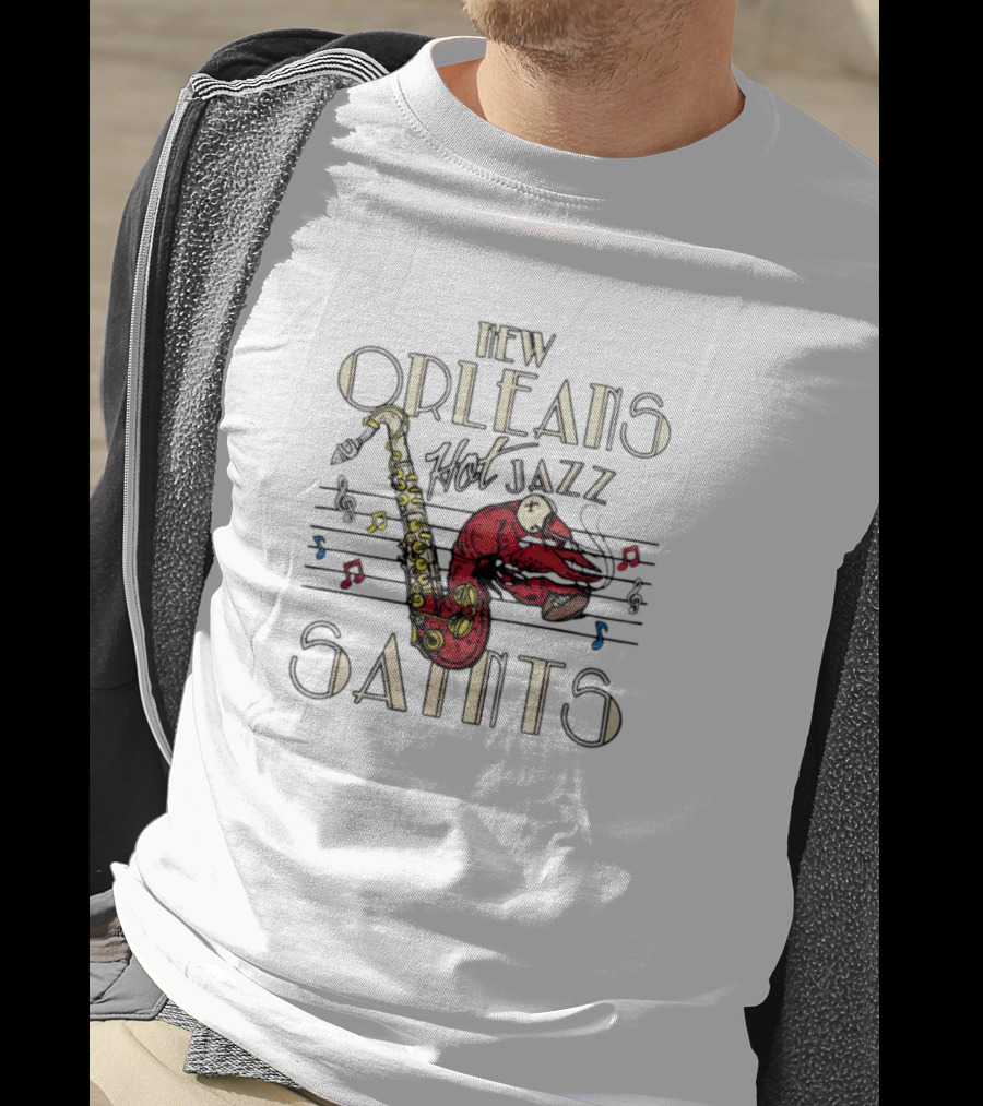 New Orleans Saints Hot Jazz Saxophone Music Notes T-Shirt