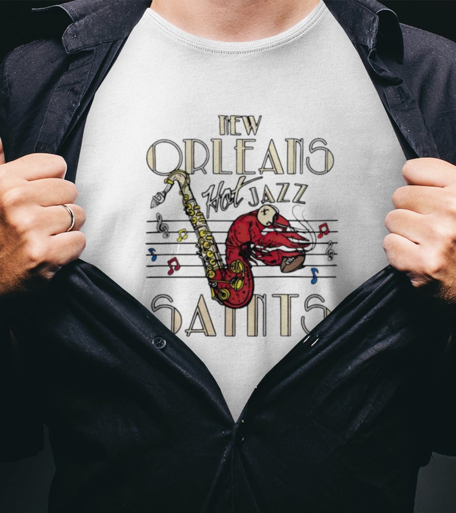 New Orleans Saints Hot Jazz Saxophone Music Notes T-Shirt