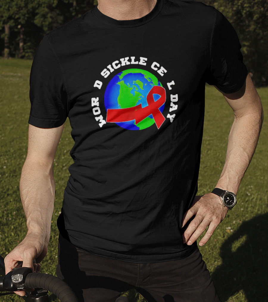 World Sickle Cell Day Red Ribbon Earth T-Shirt