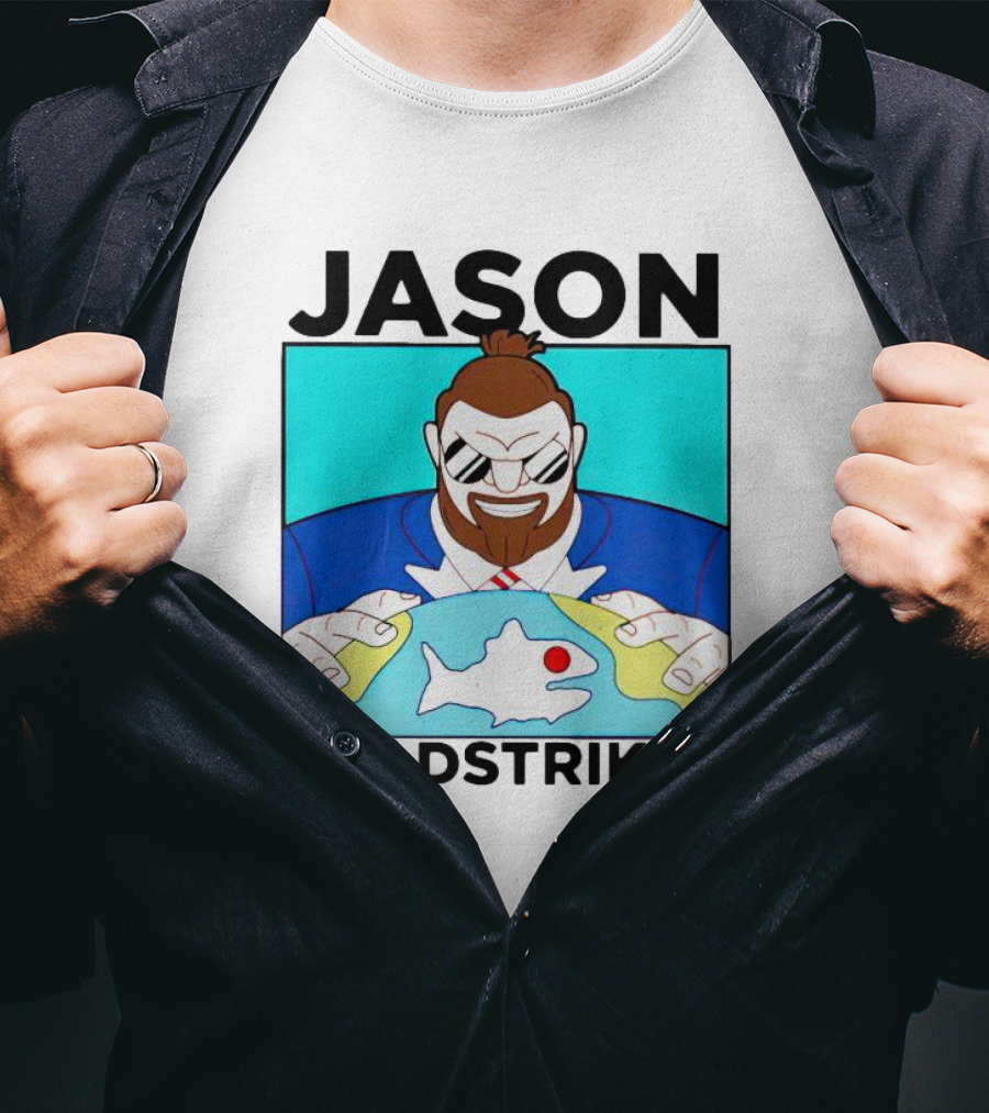 JASON GOLDSTRIKER Bold Character Holding Map With Red Marker T-Shirt