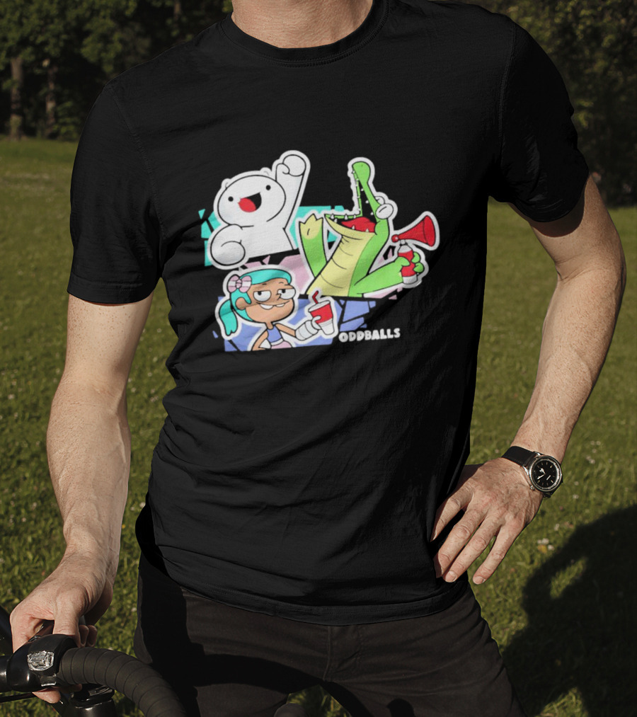 Odd1sout Oddballs Cartoon Trio With Crocodile And Drink T-Shirt