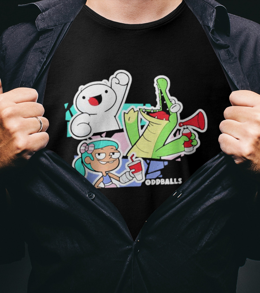 Odd1sout Oddballs Cartoon Trio With Crocodile And Drink T-Shirt