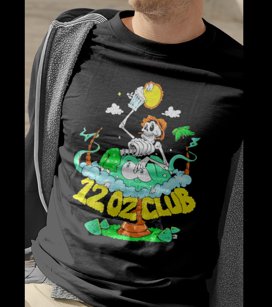12 Oz Club Skeleton With Sunny Days Cheers Tropical Vibes T-Shirt