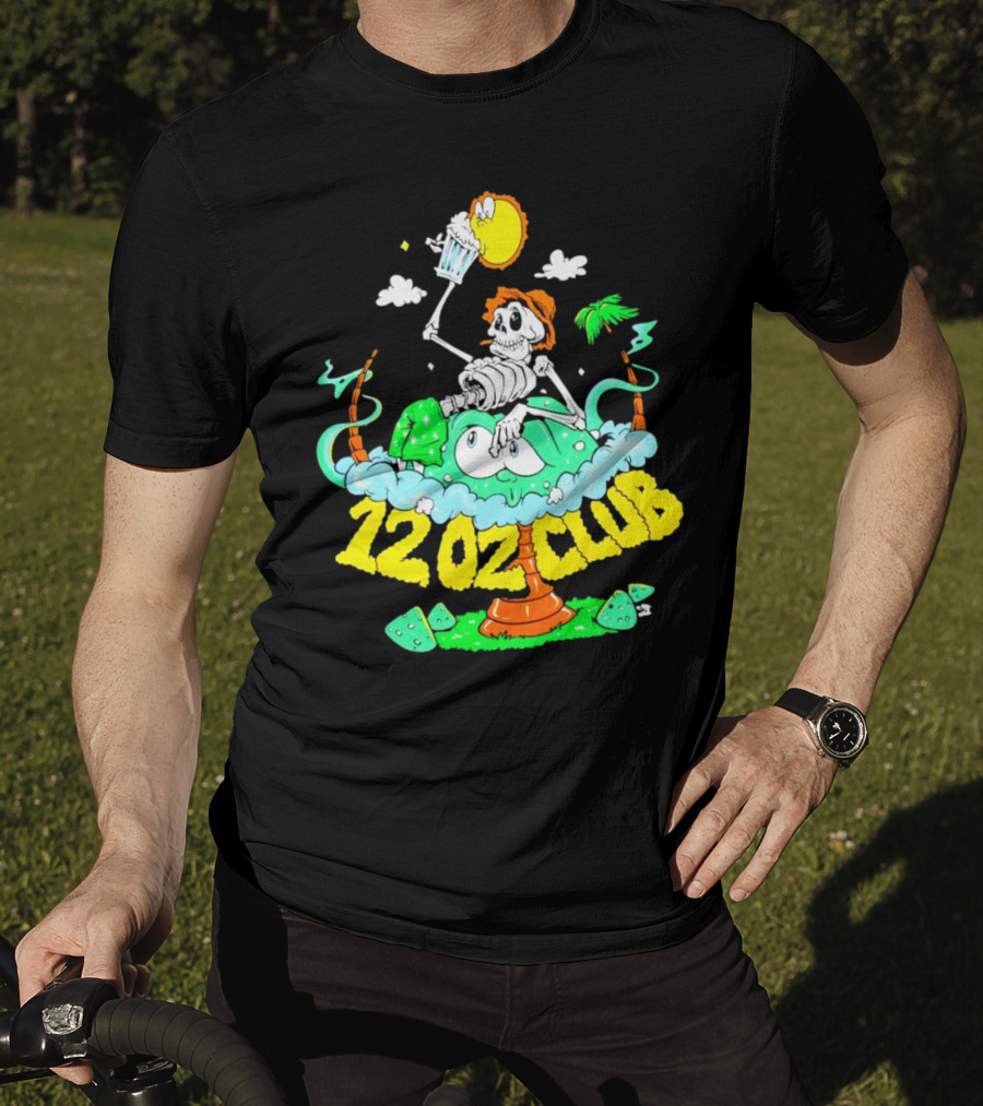 12 Oz Club Skeleton With Sunny Days Cheers Tropical Vibes T-Shirt