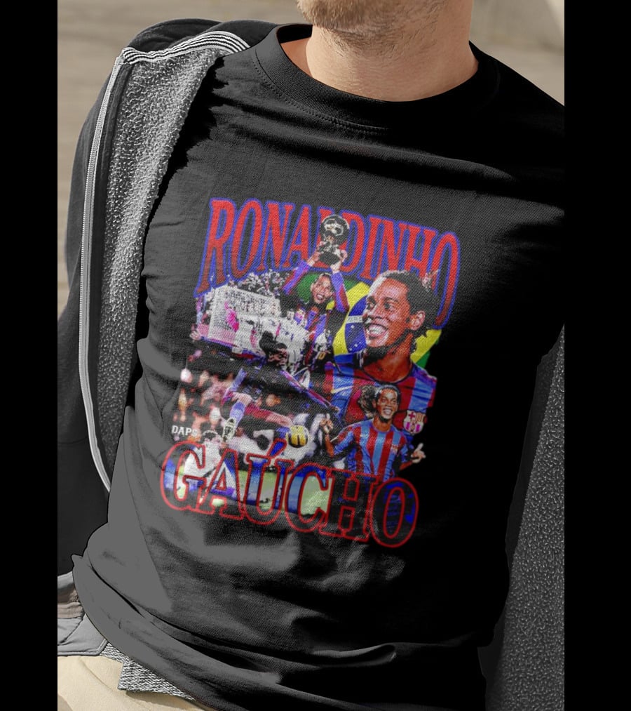 Ronaldinho Gaucho Barcelona Football Legend Retro Collage T-Shirt
