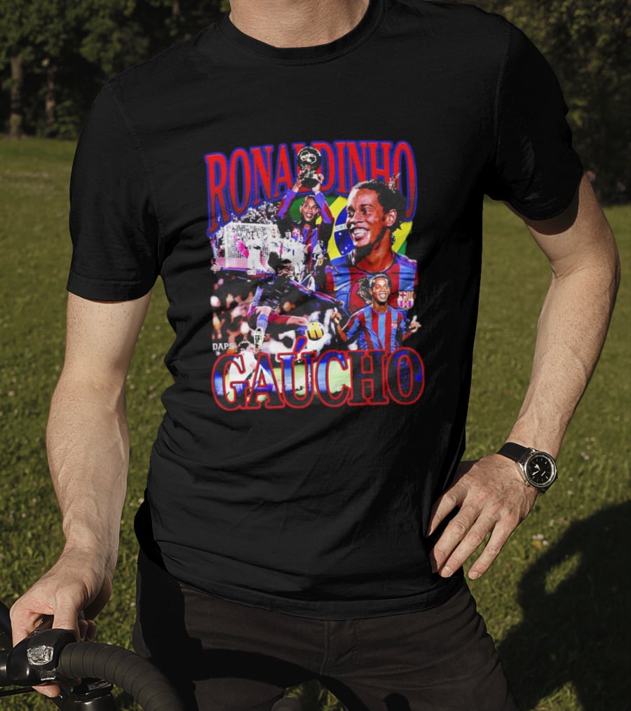 Ronaldinho Gaucho Barcelona Football Legend Retro Collage T-Shirt
