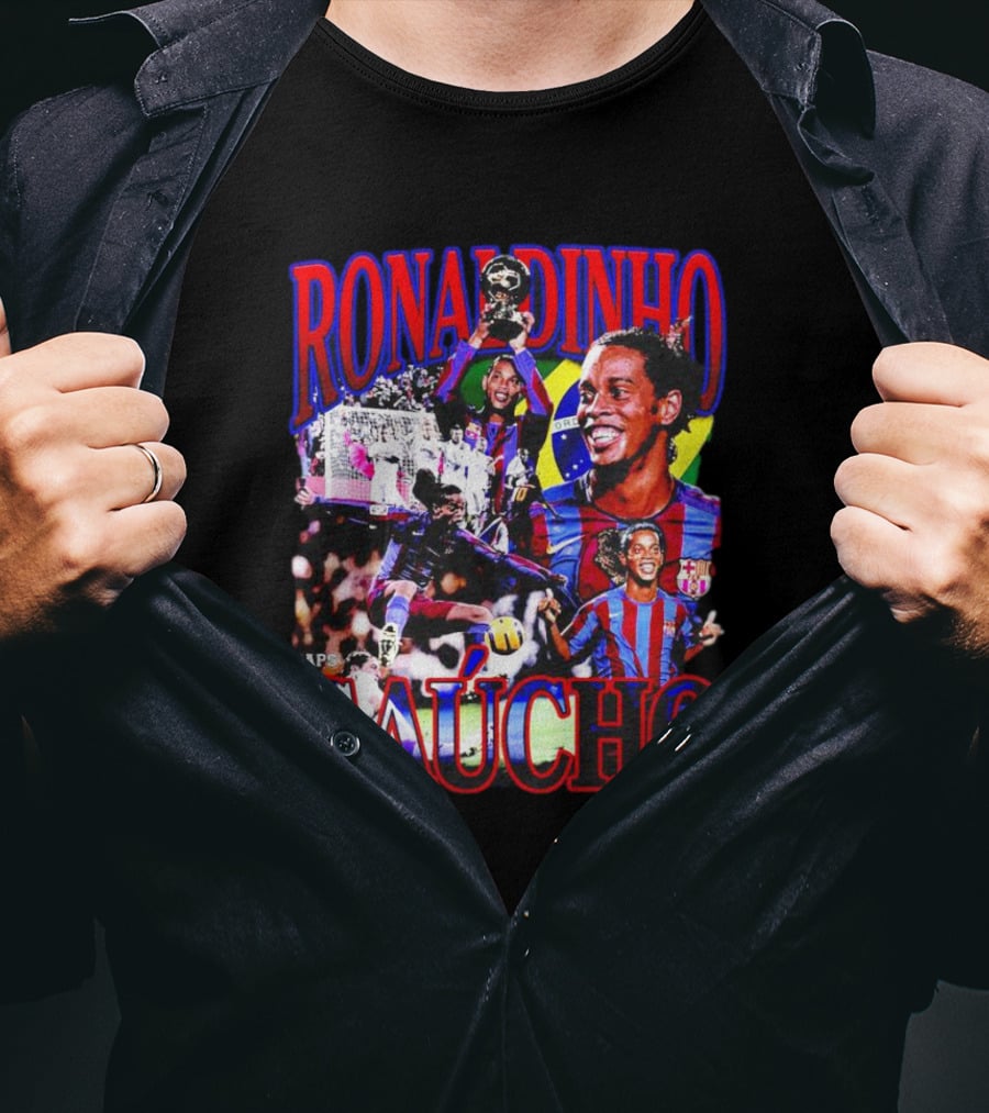 Ronaldinho Gaucho Barcelona Football Legend Retro Collage T-Shirt