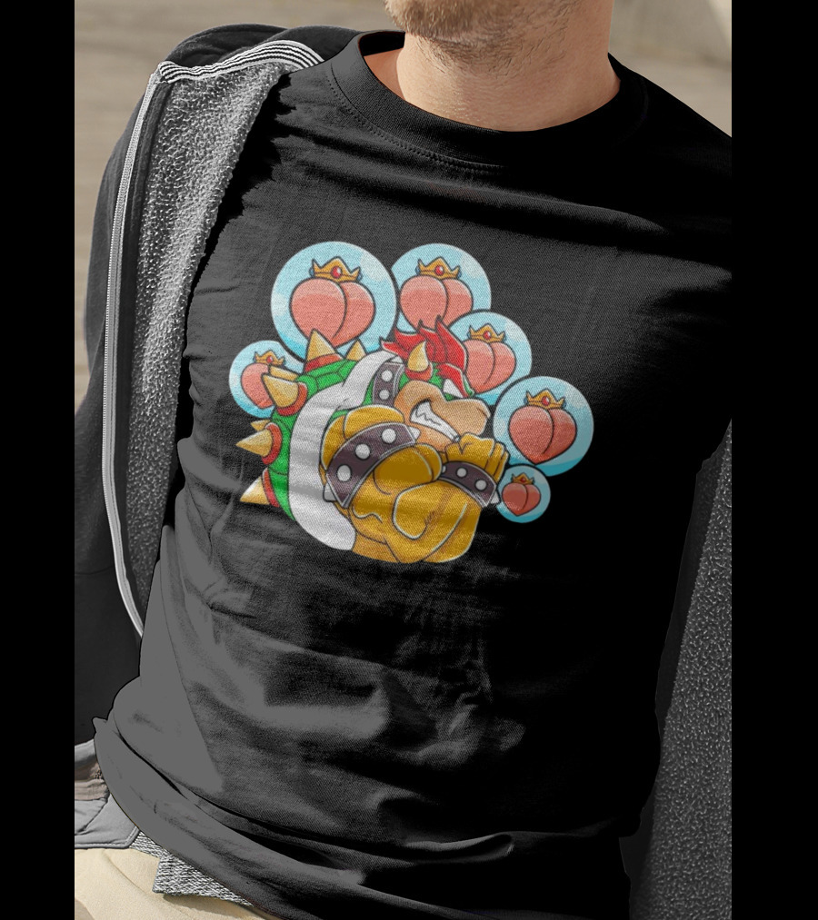 Bowser Peaches Peaches Peaches Tribute To Animated Villain With Hearts T-Shirt
