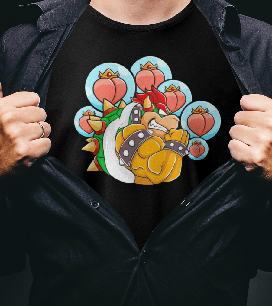Bowser Peaches Peaches Peaches Tribute To Animated Villain With Hearts T-Shirt
