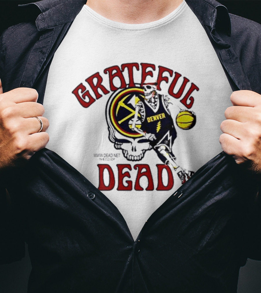 Grateful Dead Denver Nuggets Basketball Skull Skeleton T-Shirt