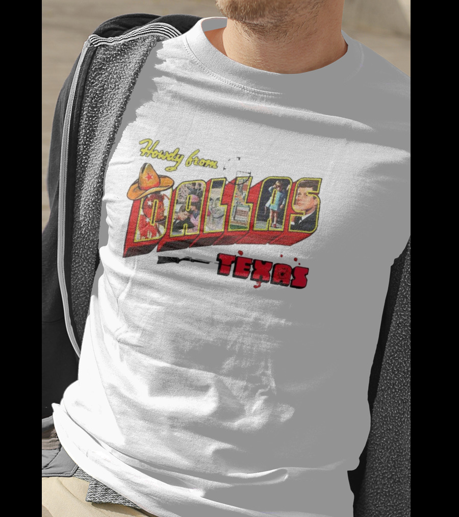 Howdy From Dallas Texas Icons Cowboy Hat Kennedy Skyline Cowboy Rifle T-Shirt