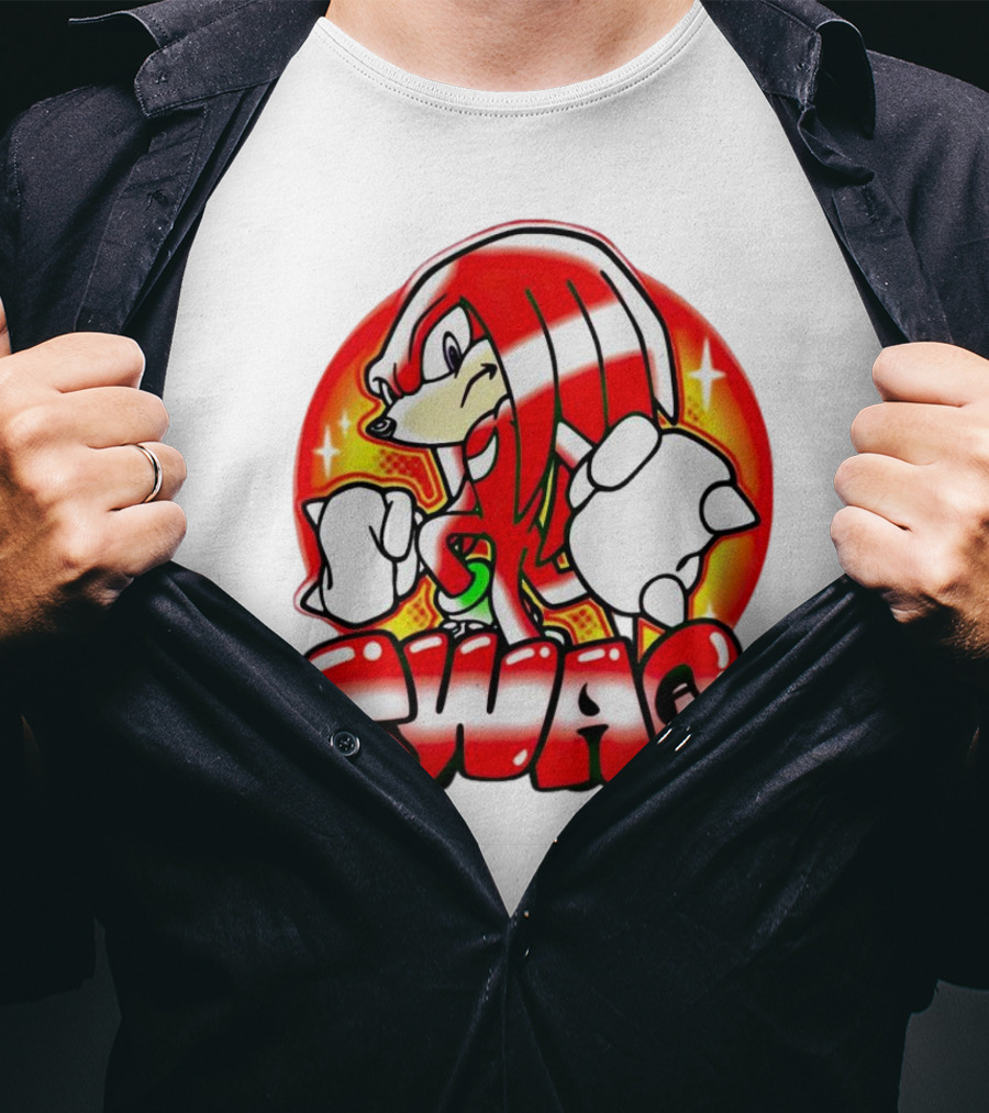 Knuckles Swag With Red Logo And Bold Cartoon T-Shirt
