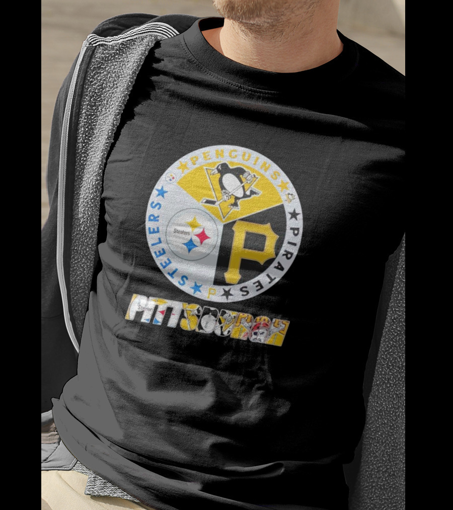 Penguins Steelers Pirates Pittsburgh Sports Team Logos Circle Badge T-Shirt