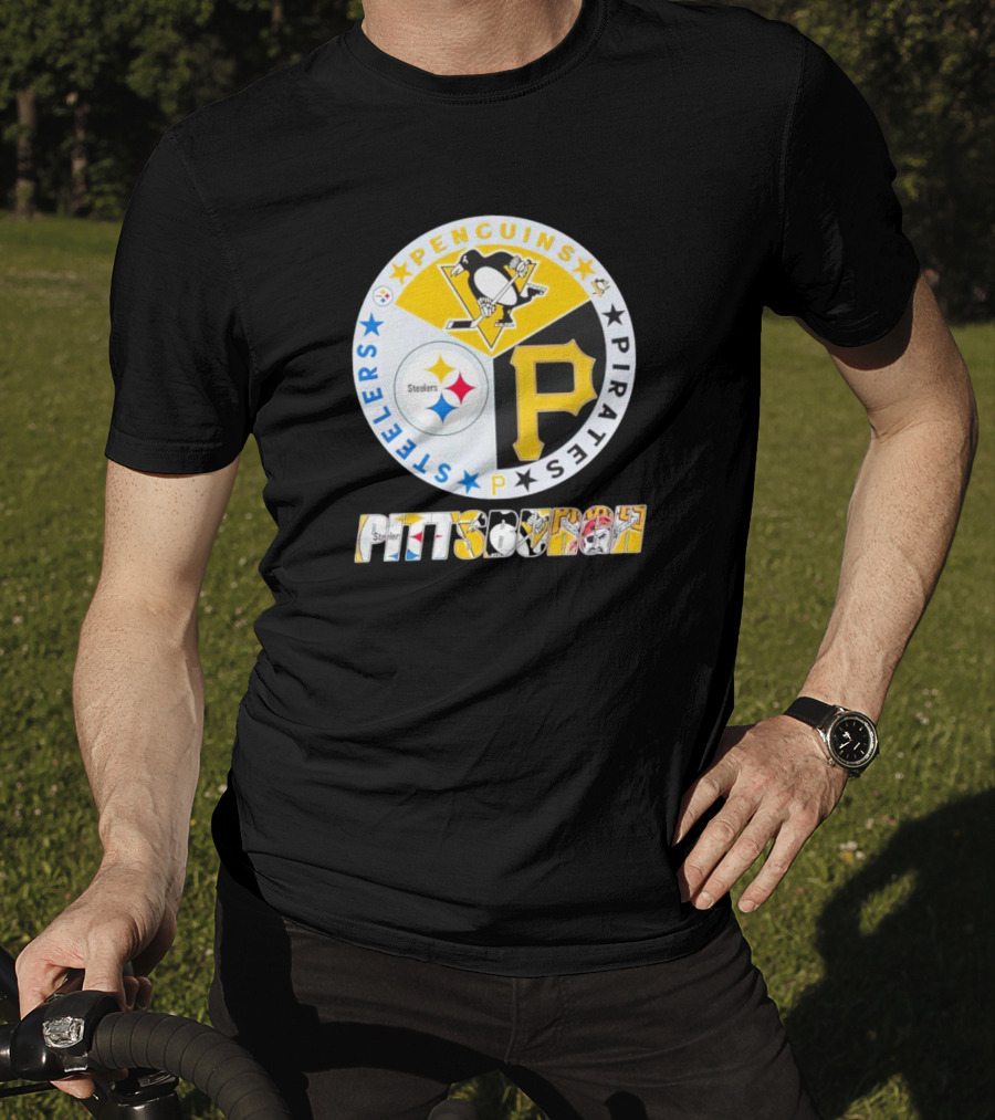 Penguins Steelers Pirates Pittsburgh Sports Team Logos Circle Badge T-Shirt
